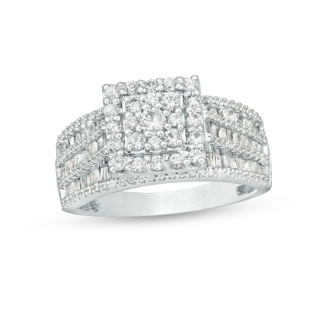 1.00 CT. T.W. Composite Diamond Square Frame Multi-Row Engagement Ring in 10K White Gold|Peoples Jewellers