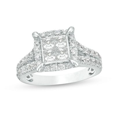 CT. T.W. Quad Princess-Cut Diamond Frame Engagement Ring in 14K White Gold|Peoples Jewellers