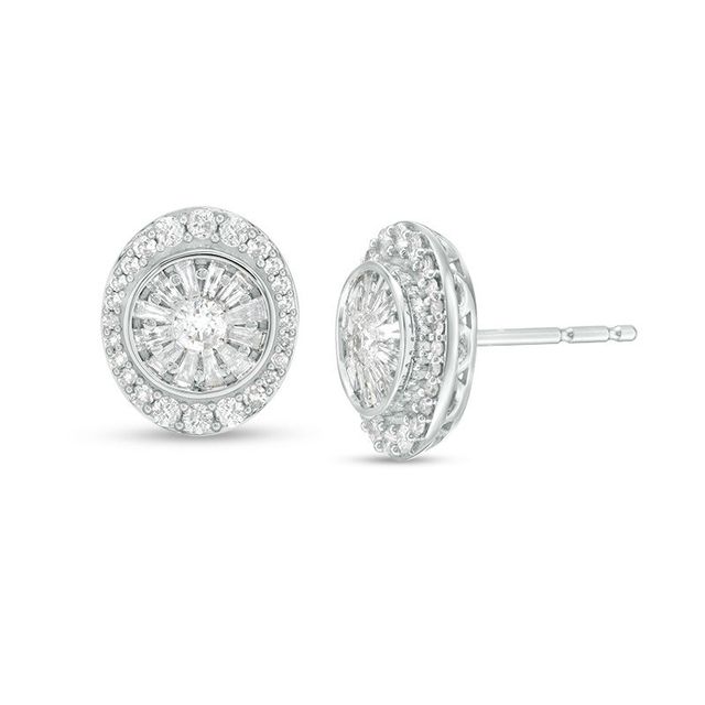 0.50 CT. T.W. Diamond Oval Frame Stud Earrings in 10K White Gold|Peoples Jewellers