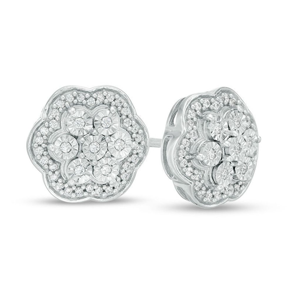 0.25 CT. T.W. Composite Diamond Flower Frame Stud Earrings in Sterling Silver|Peoples Jewellers