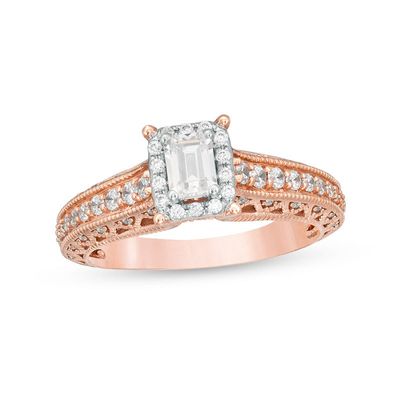 0.75 CT. T.W. Certified Canadian Emerald-Cut Diamond Frame Vintage-Style Engagement Ring in 14K Rose Gold (I/SI2)|Peoples Jewellers