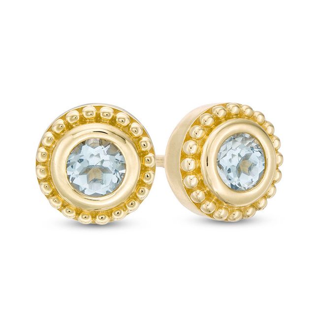 4.0mm Aquamarine Bead Frame Stud Earrings in 10K Gold|Peoples Jewellers