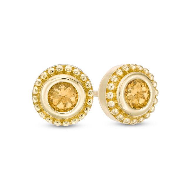 4.0mm Citrine Bead Frame Stud Earrings in 10K Gold