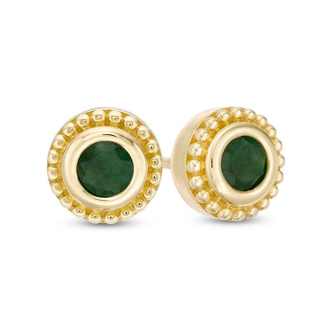 4.0mm Emerald Bead Frame Stud Earrings in 10K Gold|Peoples Jewellers