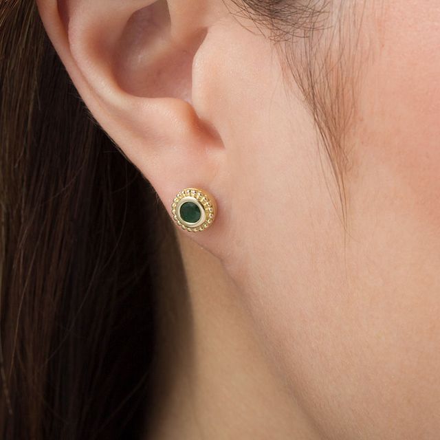 4.0mm Emerald Bead Frame Stud Earrings in 10K Gold|Peoples Jewellers