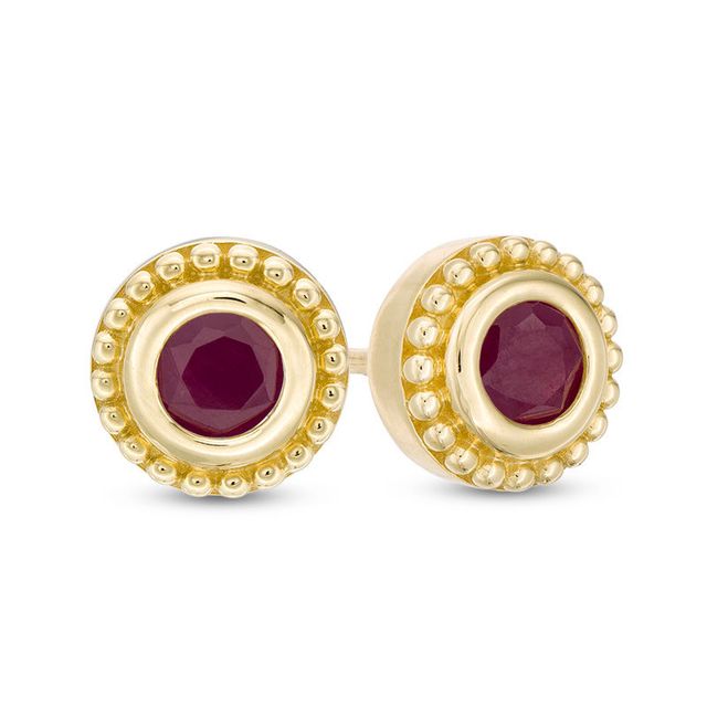 4.0mm Ruby Bead Frame Stud Earrings in 10K Gold