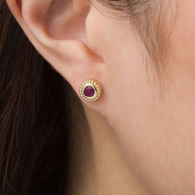 4.0mm Ruby Bead Frame Stud Earrings in 10K Gold|Peoples Jewellers