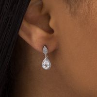 Pear-Shaped Lab-Created White Sapphire Vintage-Style Necklace and Drop Earrings Set in Sterling Silver|Peoples Jewellers