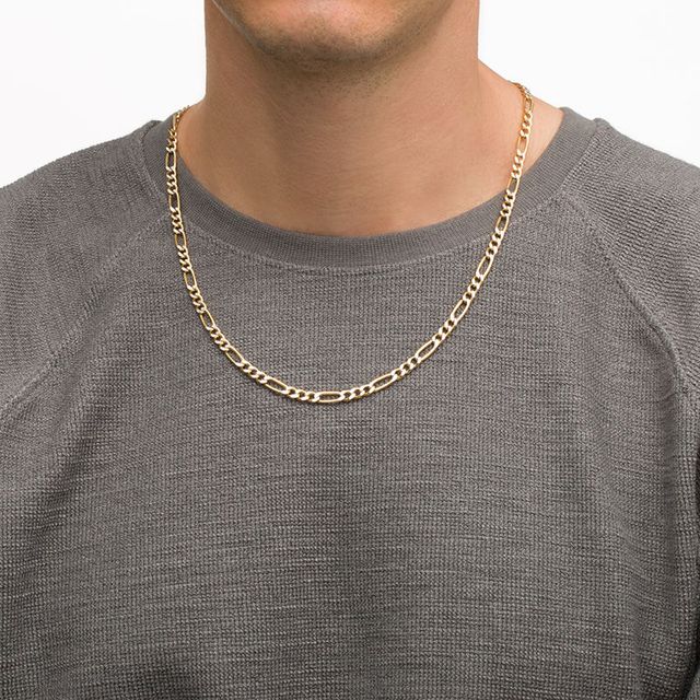 Italian Gold Men's 120 Gauge Diamond-Cut Figaro Chain Necklace in 14K Two-Tone Gold - 22"|Peoples Jewellers
