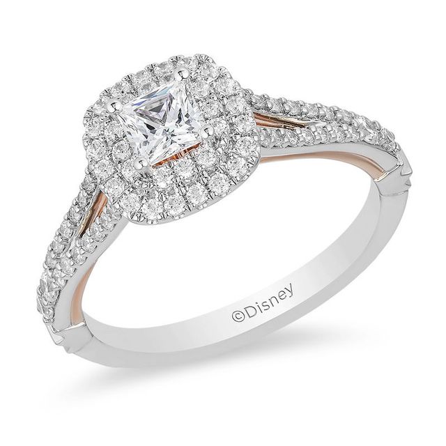 Enchanted Disney Belle 0.75 CT. T.W. Princess-Cut Diamond Double Frame Rose Engagement Ring in 14K Two-Tone Gold