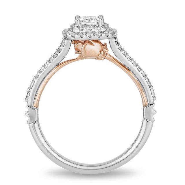 Enchanted Disney Belle 0.75 CT. T.W. Princess-Cut Diamond Double Frame Rose Engagement Ring in 14K Two-Tone Gold|Peoples Jewellers