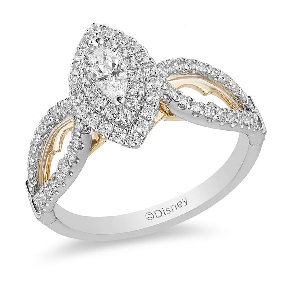 Enchanted Disney Jasmine 0.75 CT. T.W. Marquise Diamond Double Frame Engagement Ring in 14K Two-Tone Gold|Peoples Jewellers