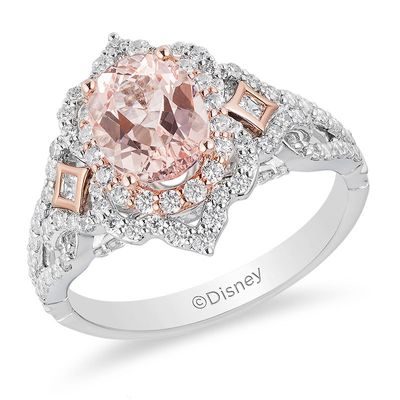 Enchanted Disney Aurora Oval Morganite and 0.69 CT. T.W. Diamond Scallop Frame Engagement Ring in 14K Two-Tone Gold|Peoples Jewellers