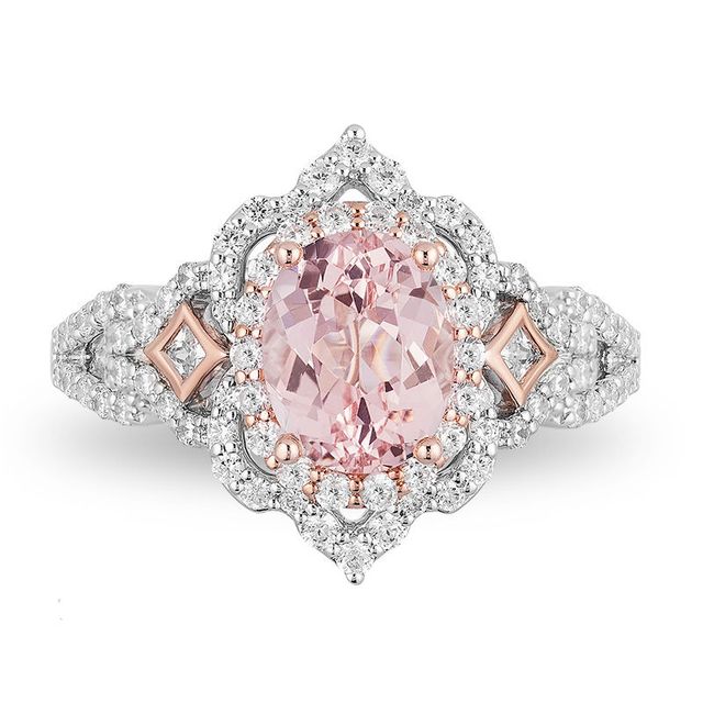 Enchanted Disney Aurora Oval Morganite and 0.69 CT. T.W. Diamond Scallop Frame Engagement Ring in 14K Two-Tone Gold|Peoples Jewellers