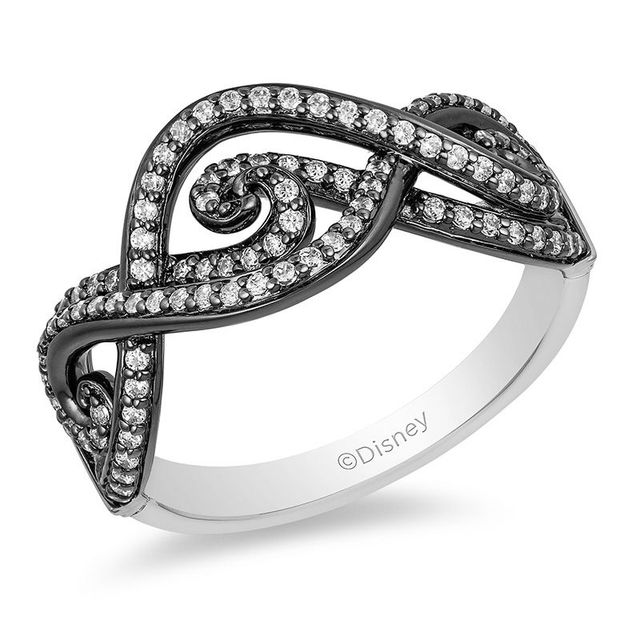 Enchanted Disney Villains Ursula 0.33 CT. T.W. Diamond Intertwining Tentacle Ring in 14K White Gold and Black Rhodium