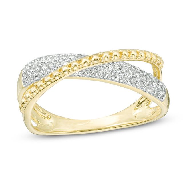 0.23 CT. T.W. Diamond and Beaded Crossover Ring in 10K Gold|Peoples Jewellers