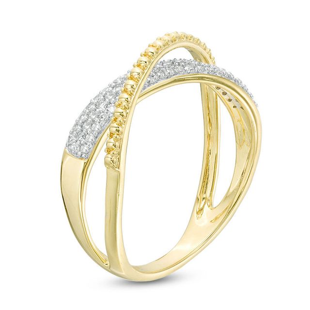 0.23 CT. T.W. Diamond and Beaded Crossover Ring in 10K Gold|Peoples Jewellers