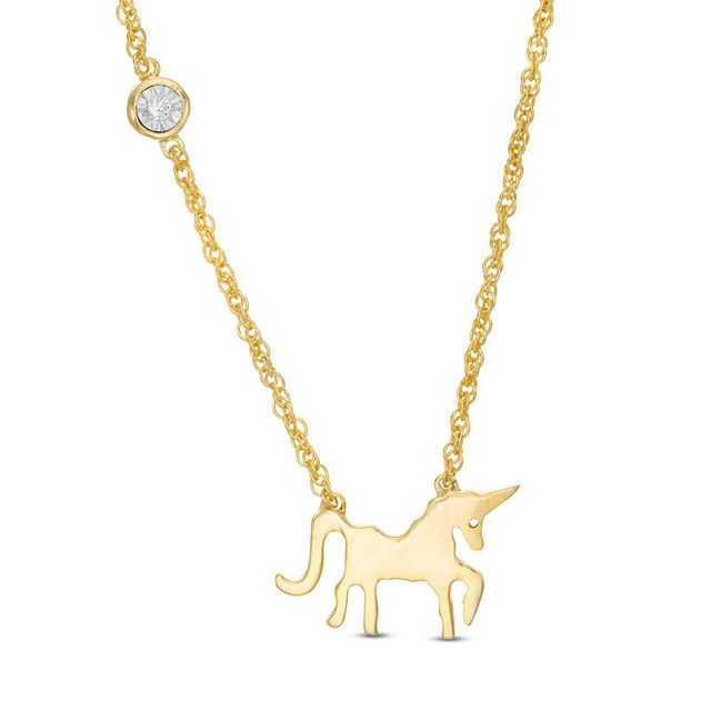 Diamond Accent Solitaire Prancing Unicorn Necklace in 10K Gold