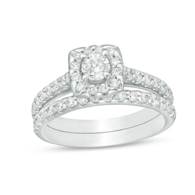 CT. T.W. Diamond Cushion Frame Bridal Set in 14K White Gold|Peoples Jewellers