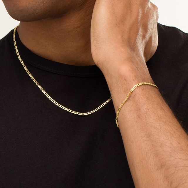 Italian Gold Men's 3.1mm Mariner Chain Necklace and Bracelet Set in 14K Gold|Peoples Jewellers
