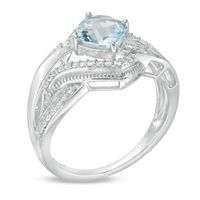 6.0mm Cushion-Cut Sky Blue Topaz and Lab-Created White Sapphire Bypass Ring in Sterling Silver|Peoples Jewellers