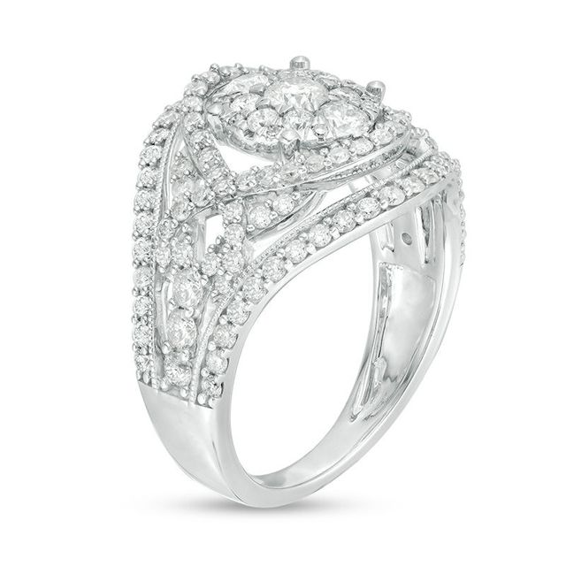 1.50 CT. T.W. Composite Diamond Bypass Oval Frame Crossover Ring in 10K White Gold|Peoples Jewellers