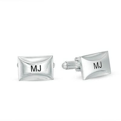 Men's Curved Facet Engravable Rectangle Cuff Links in Sterling Silver (1 Line)|Peoples Jewellers