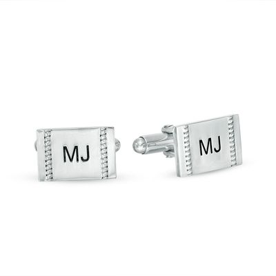 Men's Beaded Double Stripe Engravable Rectangle Cuff Links in Sterling Silver (1 Line)|Peoples Jewellers