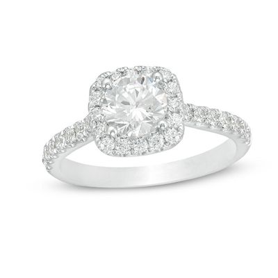 1.58 CT. T.W. Certified Canadian Diamond Cushion Frame Engagement Ring in 14K White Gold (I/I1)|Peoples Jewellers
