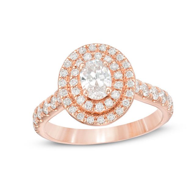1.25 CT. T.W. Certified Canadian Oval Diamond Double Frame Engagement Ring in 14K Rose Gold (I/SI2)|Peoples Jewellers