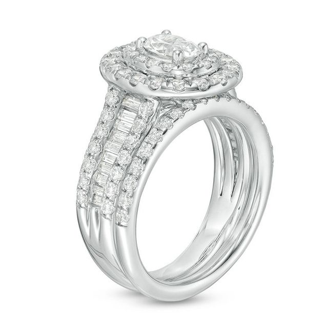 2.50 CT. T.W. Certified Canadian Oval Diamond Frame Multi-Row Bridal Set in 14K White Gold (I/SI2)|Peoples Jewellers