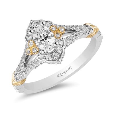 Enchanted Disney Jasmine 0.75 CT. T.W. Oval Diamond Frame Tri-Sides Vintage-Style Engagement Ring in 14K Two-Tone Gold|Peoples Jewellers