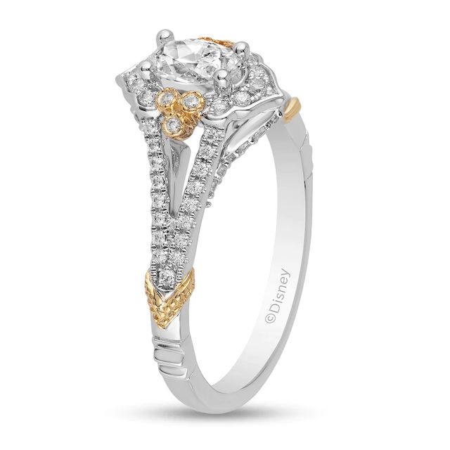 Enchanted Disney Jasmine 0.75 CT. T.W. Oval Diamond Frame Tri-Sides Vintage-Style Engagement Ring in 14K Two-Tone Gold