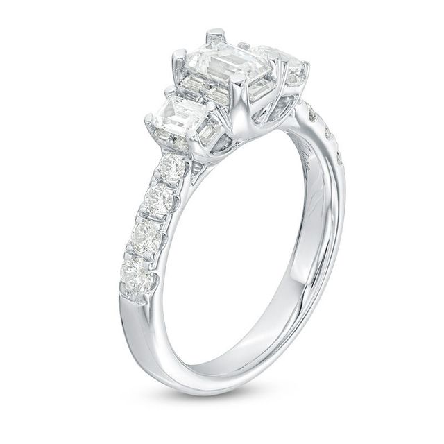 1.50 CT. T.W. Certified Emerald-Cut Diamond Past Present Future® Engagement Ring in 14K White Gold (I/SI2)|Peoples Jewellers