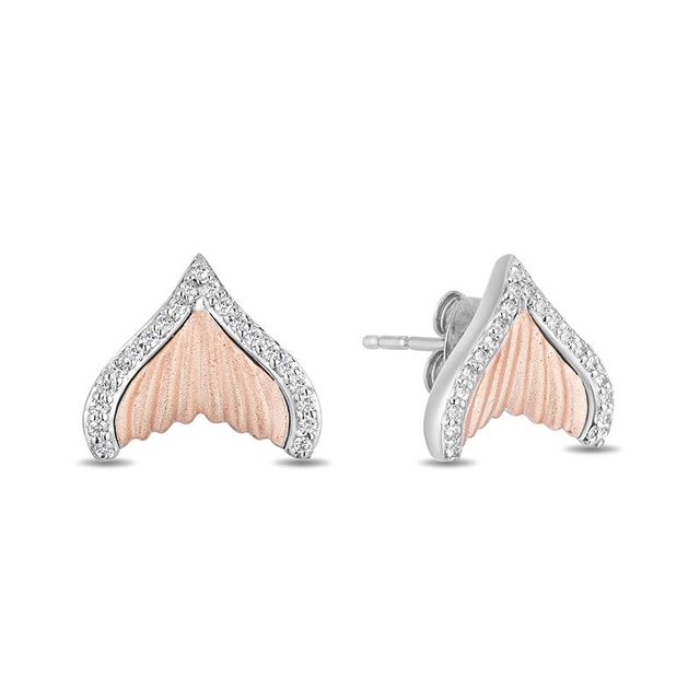 Enchanted Disney Ariel 0.147 CT. T.W. Diamond Tail Fin Stud Earrings in Sterling Silver and 10K Rose Gold|Peoples Jewellers