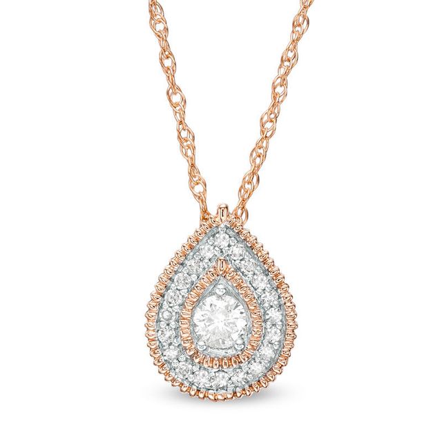 0.115 CT. T.W. Diamond Teardrop Frame Vintage-Style Pendant in 10K Rose Gold|Peoples Jewellers