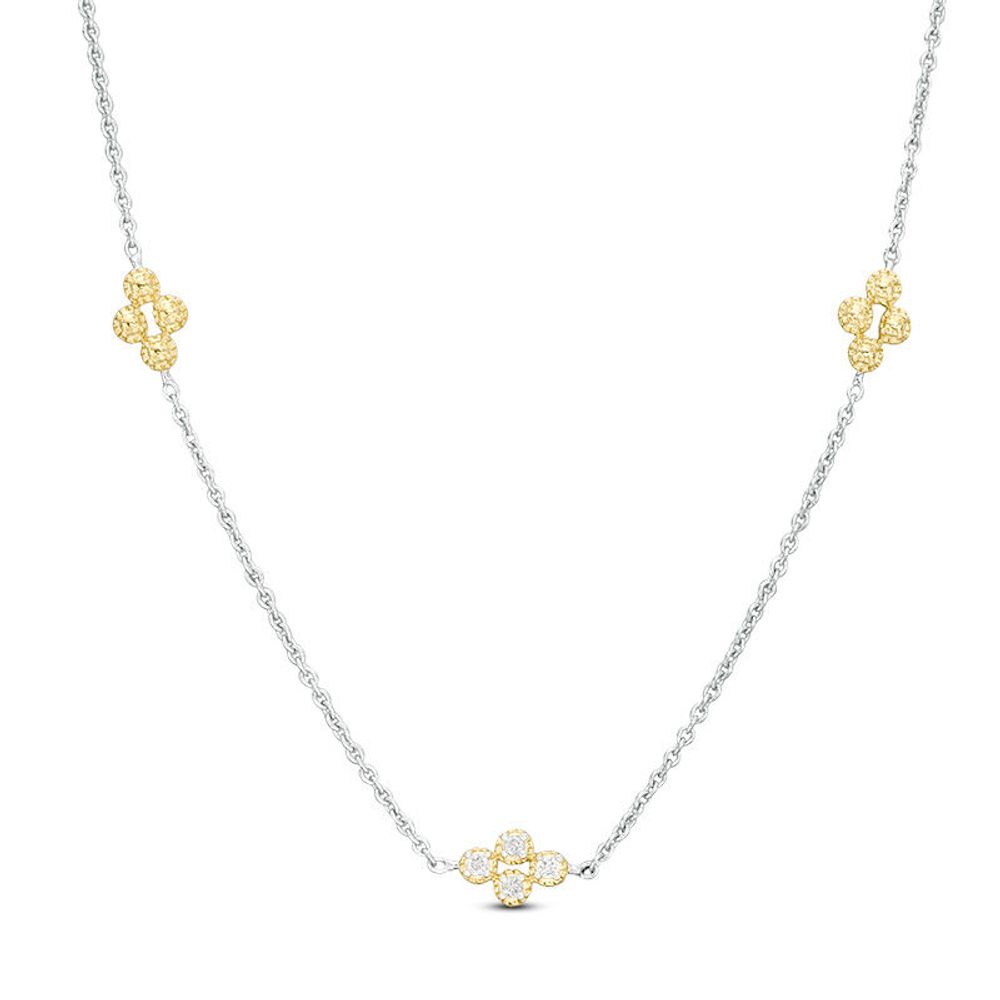 0.115 CT. T.W. Diamond Clover Station Necklace in 10K Two-Tone Gold|Peoples Jewellers