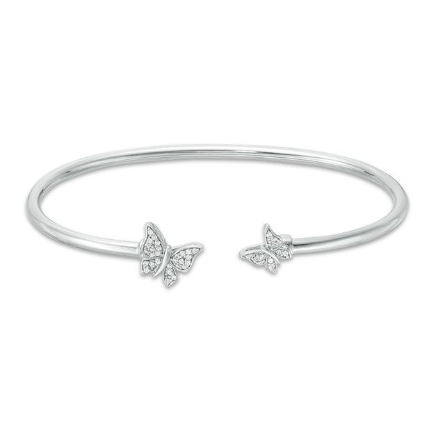 0.10 CT. T.W. Diamond Butterflies Flex Bangle in Sterling Silver|Peoples Jewellers