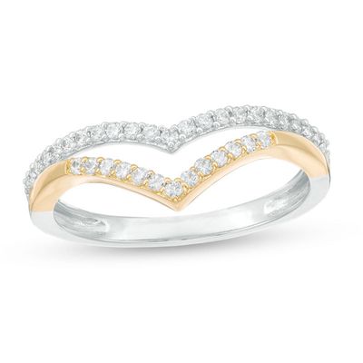 0.25 CT. T.W. Diamond Double Chevron Band in 10K Two-Tone Gold|Peoples Jewellers