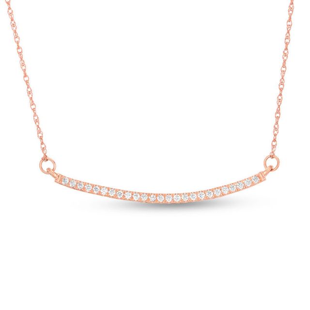 0.12 CT. T.W. Diamond Curved Bar Necklace in 10K Rose Gold|Peoples Jewellers