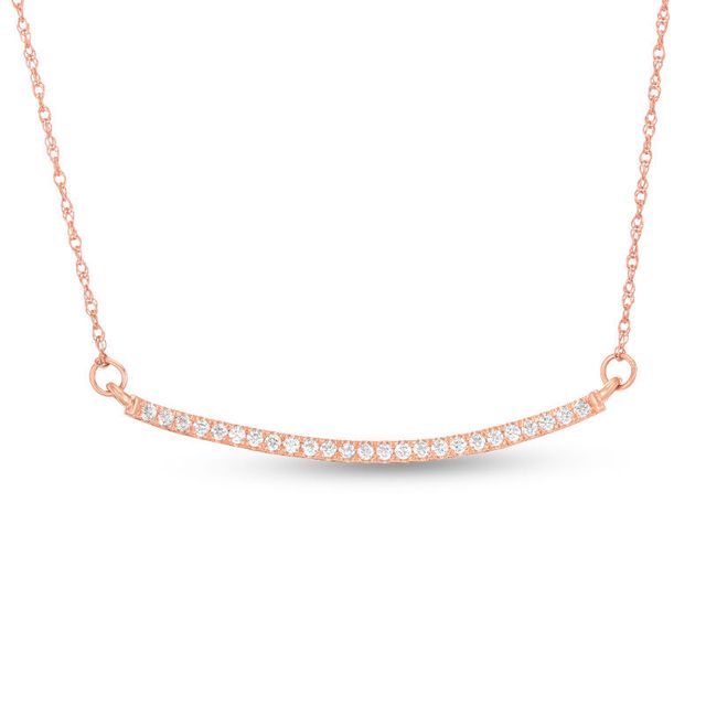 0.12 CT. T.W. Diamond Curved Bar Necklace in 10K Rose Gold