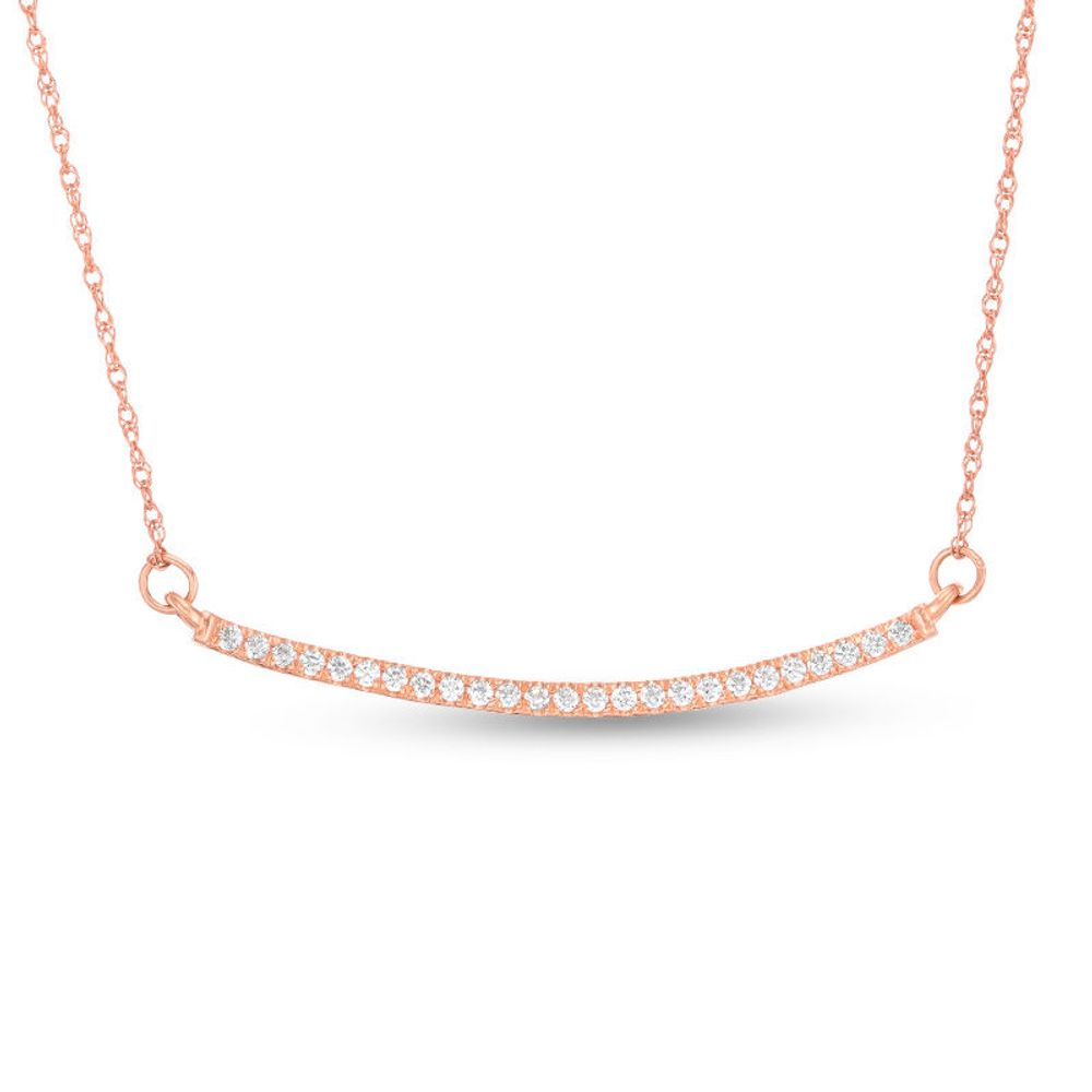 0.12 CT. T.W. Diamond Curved Bar Necklace in 10K Rose Gold|Peoples Jewellers