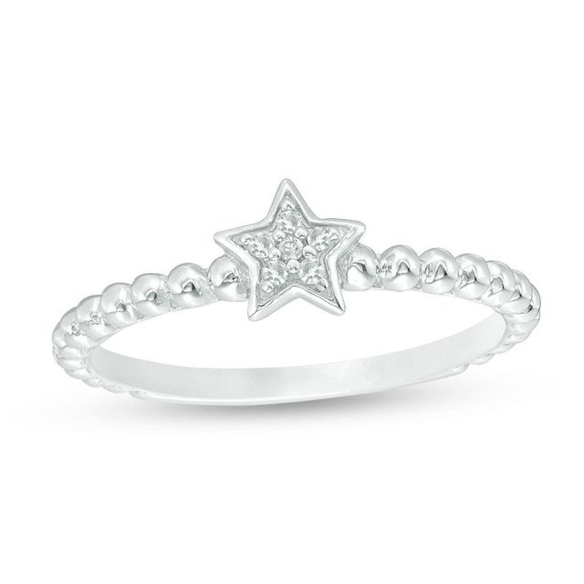 Diamond Accent Star Beaded Shank Ring in 10K White Gold|Peoples Jewellers