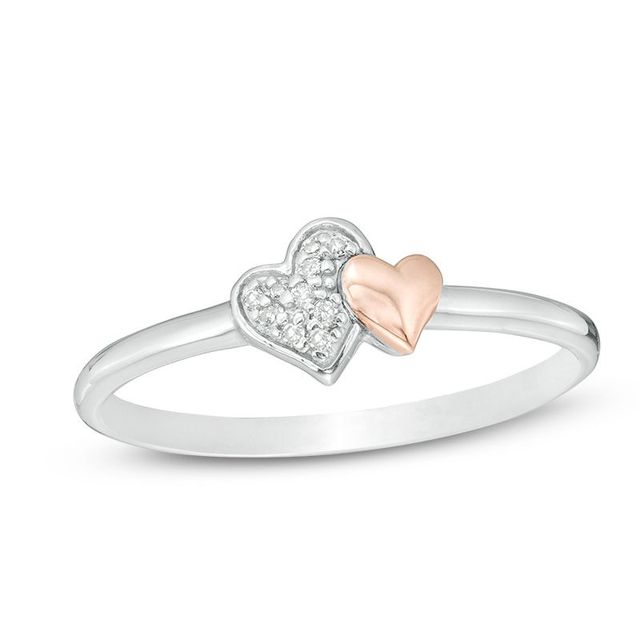 Diamond Accent Double Heart Ring in Sterling Silver and 10K Rose Gold|Peoples Jewellers