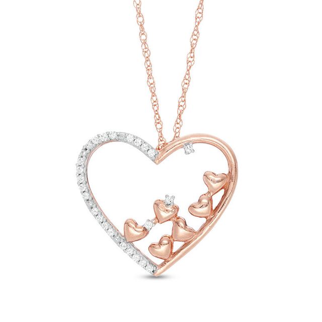 0.10 CT. T.W. Diamond Scatter Tilted Heart Pendant in 10K Rose Gold|Peoples Jewellers
