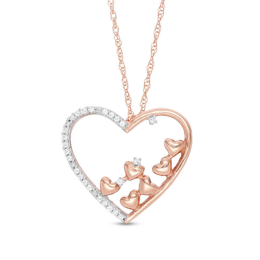 0.10 CT. T.W. Diamond Scatter Tilted Heart Pendant in 10K Rose Gold|Peoples Jewellers