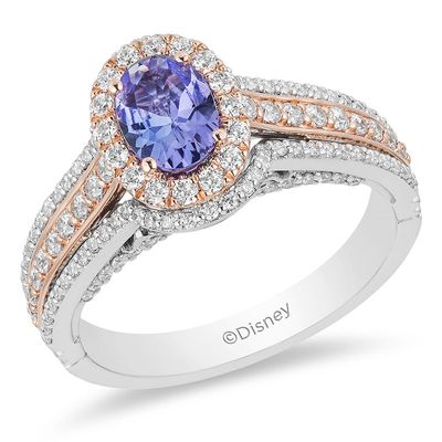 Enchanted Disney Ariel Oval Tanzanite and 0.69 CT. T.W. Diamond Double Frame Engagement Ring in 14K Two-Tone Gold|Peoples Jewellers