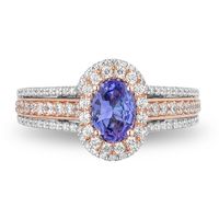 Enchanted Disney Ariel Oval Tanzanite and 0.69 CT. T.W. Diamond Double Frame Engagement Ring in 14K Two-Tone Gold|Peoples Jewellers