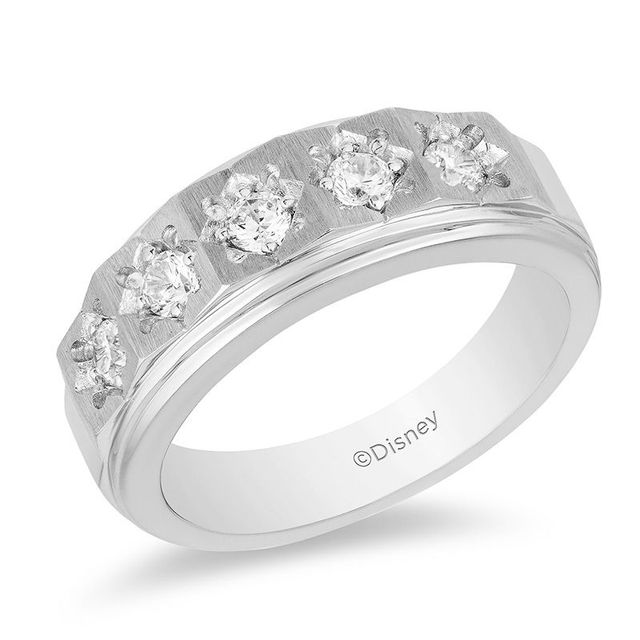 Enchanted Disney Men's 0.50 CT. T.W. Diamond Five Stone Crown Wedding Band in 14K White Gold|Peoples Jewellers
