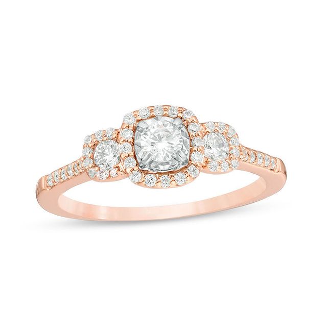 0.50 CT. T.W. Diamond Past Present Future® Cushion Frame Engagement Ring in 10K Rose Gold|Peoples Jewellers